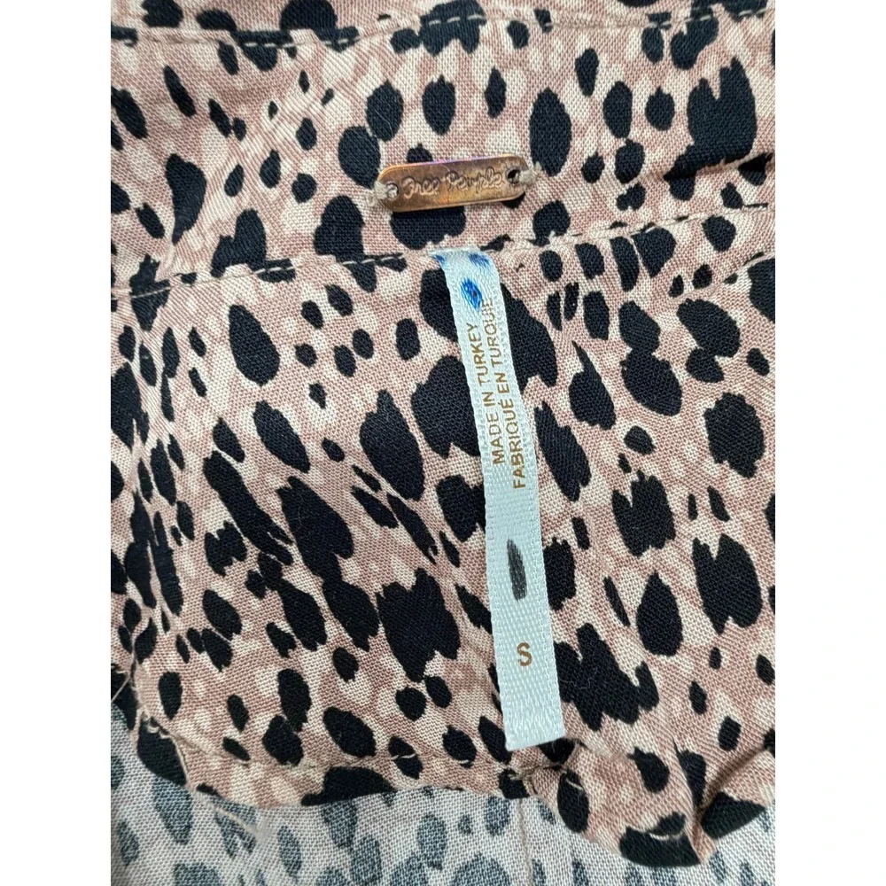 Free People Leopard Print Double Breasted Maxi Dress Duster Coat Tan Black S